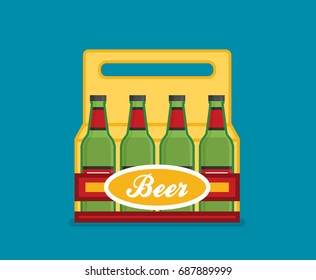 Pack of beer bottles flat style icon. Vector illustration.