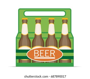 Pack of beer bottles flat style icon. Vector illustration.
