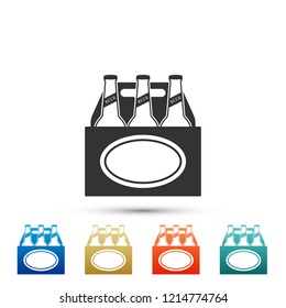 Pack of beer bottles icon isolated on white background. Case crate beer box sign. Set elements in colored icons. Flat design. Vector Illustration
