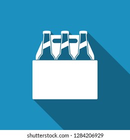 Pack of beer bottles icon isolated with long shadow. Case crate beer box sign. Flat design. Vector Illustration