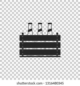 Pack of beer bottles icon isolated on transparent background. Wooden box and beer bottles. Case crate beer box sign. Flat design. Vector Illustration