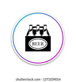 Pack of beer bottles icon isolated on white background. Case crate beer box sign. Circle white button. Vector Illustration
