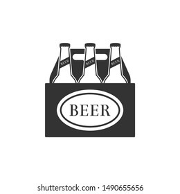 Pack of beer bottles icon isolated. Case crate beer box sign. Flat design. Vector Illustration