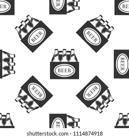 Pack of beer bottles icon seamless pattern on white background. Case crate beer box sign. Flat design. Vector Illustration