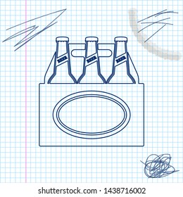 Pack of beer bottles line sketch icon isolated on white background. Case crate beer box sign. Vector Illustration