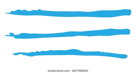 Un paquete de líneas de Vector de tinta azul claro dobladas. Trazos de pincel largos y redondeados dibujados a mano, texto resaltado, marcos y círculos. Caligrafía asiática moderna, eps 10.