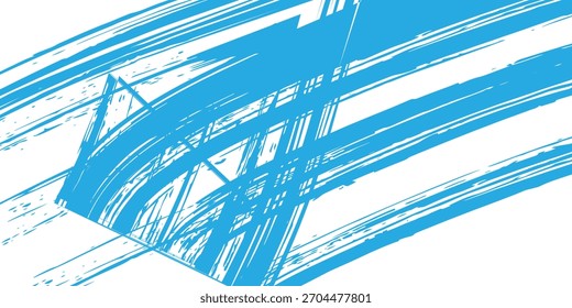 A pack of bent light blue ink vector lines. Long, rounded hand-drawn brush strokes, highlighted text, frames, and circles. Modern Asian calligraphy.