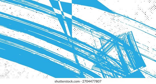 Um pacote de linhas de vetor de tinta azul claro dobradas. Traçados de pincel longos e arredondados desenhados à mão, texto realçado, quadros e círculos. Caligrafia asiática moderna.
