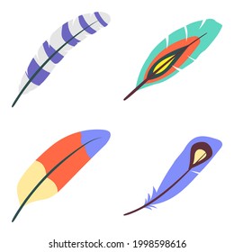 Paquete de iconos planos de plumas de aves