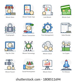 Pack of Bitcoin and Business Flat Icons 