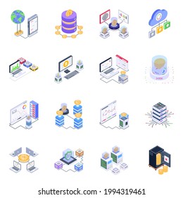 Paquete de iconos isométricos de la tecnología Bitcoin 