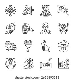Paquete de iconos de estilo de esquema de negociación de Bitcoin 