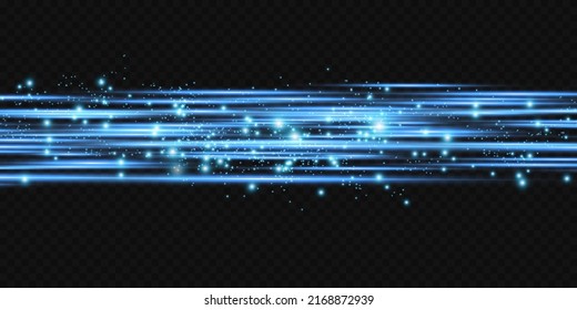 Pack of blue horizontal highlights. Laser beams, horizontal beams of light. Beautiful light flashes. Glowing stripes on a dark background. Glowing abstract sparkling background.
