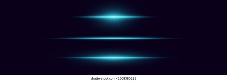 Paquete de reflejos Horizontales azules. Rayos de luz láser, línea de neón.	
