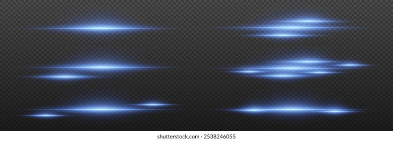Paket mit blauen horizontalen Linien, Lichtstrahlen, Neoneffekt. Auf transparentem Hintergrund.