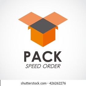 Pack box of speed delivery abstract vector and logo design or template transportation business icon of company identity symbol concept