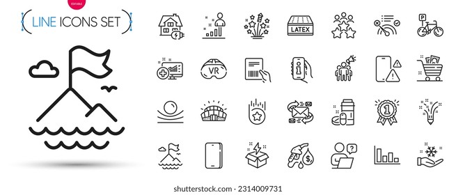 Pack of Brand ambassador, Phone and Latex mattress line icons. Include E-mail, Bicycle parking, Phone warning pictogram icons. Online question, No internet, Medical drugs signs. Vr. Vector