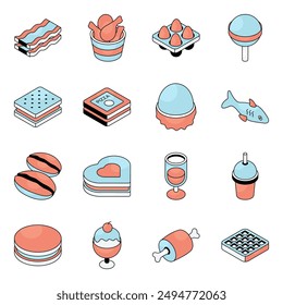 Pack of Breakfast and Dessert Flat Icon

