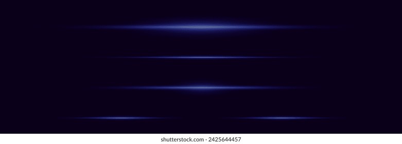 Pack of bright horizontal highlights, rays, lines on a transparent background. Laser beams, horizontal light beams.	
