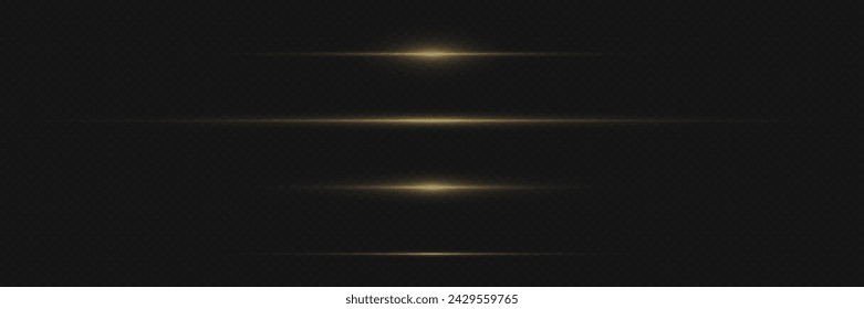 Pack of bright horizontal highlights, rays, lines on a transparent background. Laser beams, horizontal light beams.