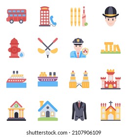 Pack of British Civilization Flat Icons

