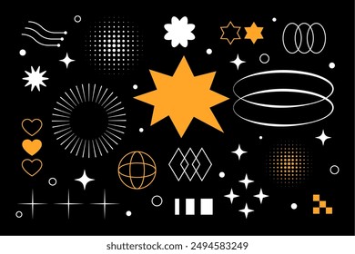 pack of brutalist y2k retro figure symbol design vector