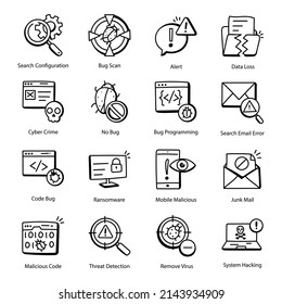 Pack of Bug Fixing Doodle Icons 

