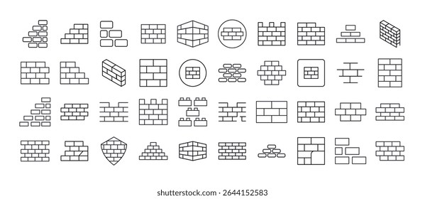 Pacote de Ícones de Linha Relacionados à Construção. Placas de parede de tijolo para design gráfico e web, aplicativos, anúncios, várias cartas 