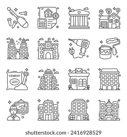 Pack of Building and Structure Linear Icons 

