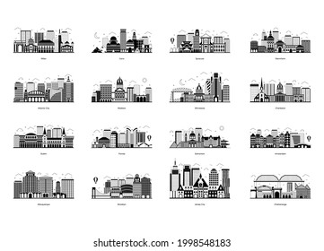 Pack of Buildings Architecture Glyph Illustrations 