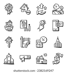 Pack of Buildings Doodle Icons 

