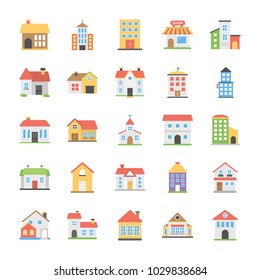 Pack Of Buildings Flat Vector Icons 