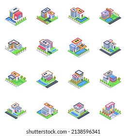 Pack of Buildings Isometric Icons 

