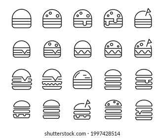 Pack of burger line icons. Stroke pictograms or objects perfect for web, apps and UI. Set of 20 Clipboard outline signs. Premium set