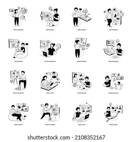 Paquete de actividades empresariales ilustraciones dibujadas a mano 

