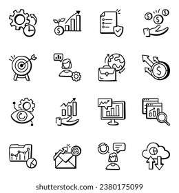 Pack of Business Analytics Doodle Icons 

