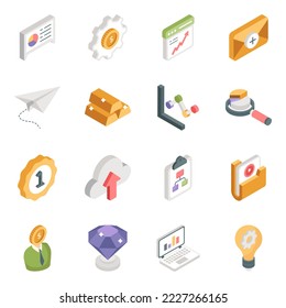 Pack of Business and Analytics Isometric Icons 

