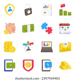Paquete de iconos planos empresariales y bancarios 

