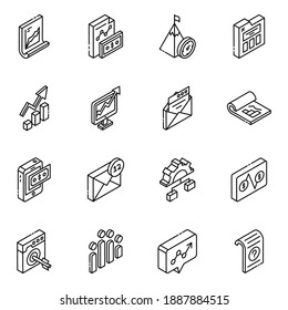 
Paquete de iconos isométricos glifos de la tabla empresarial 