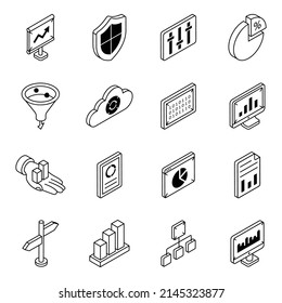 Paquete de iconos isométricos de datos empresariales 

