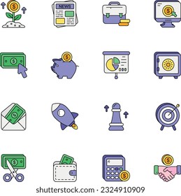 Iconos de esquema de color del paquete de negocios y finanzas