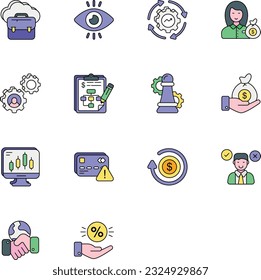 Pack of Business and Finance Color Outline Icons