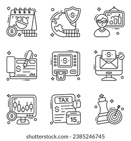 Paquete de iconos planos empresariales y financieros

