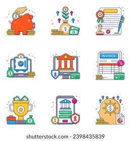 Pack of Business and Finance Flat Icons 

