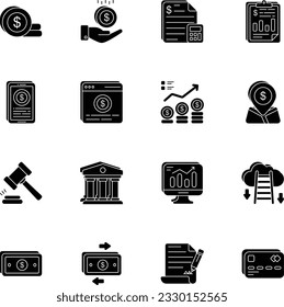 Pack of Business and Finance Glyph Icons 