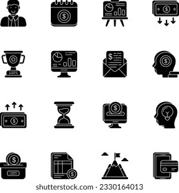 Pack of Business and Finance Glyph Icons