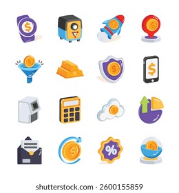 Pack of business and finance icons in modern design style