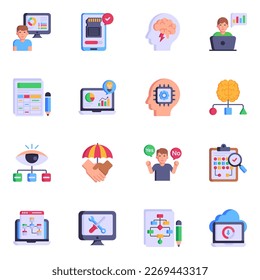 Paquete de iconos planos de inteligencia empresarial

