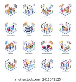 Pack of Business Meeting Isometric Illustrations

