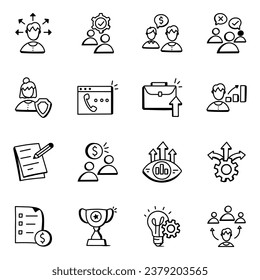 Pack of Business, Office and Workplace Doodle Icons

